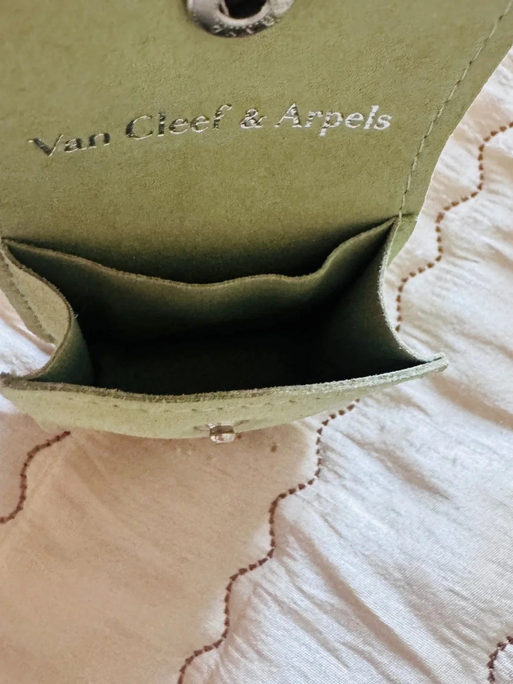 Authentic Van Cleef & Arpels Kids Green Suede Accessory Pouch